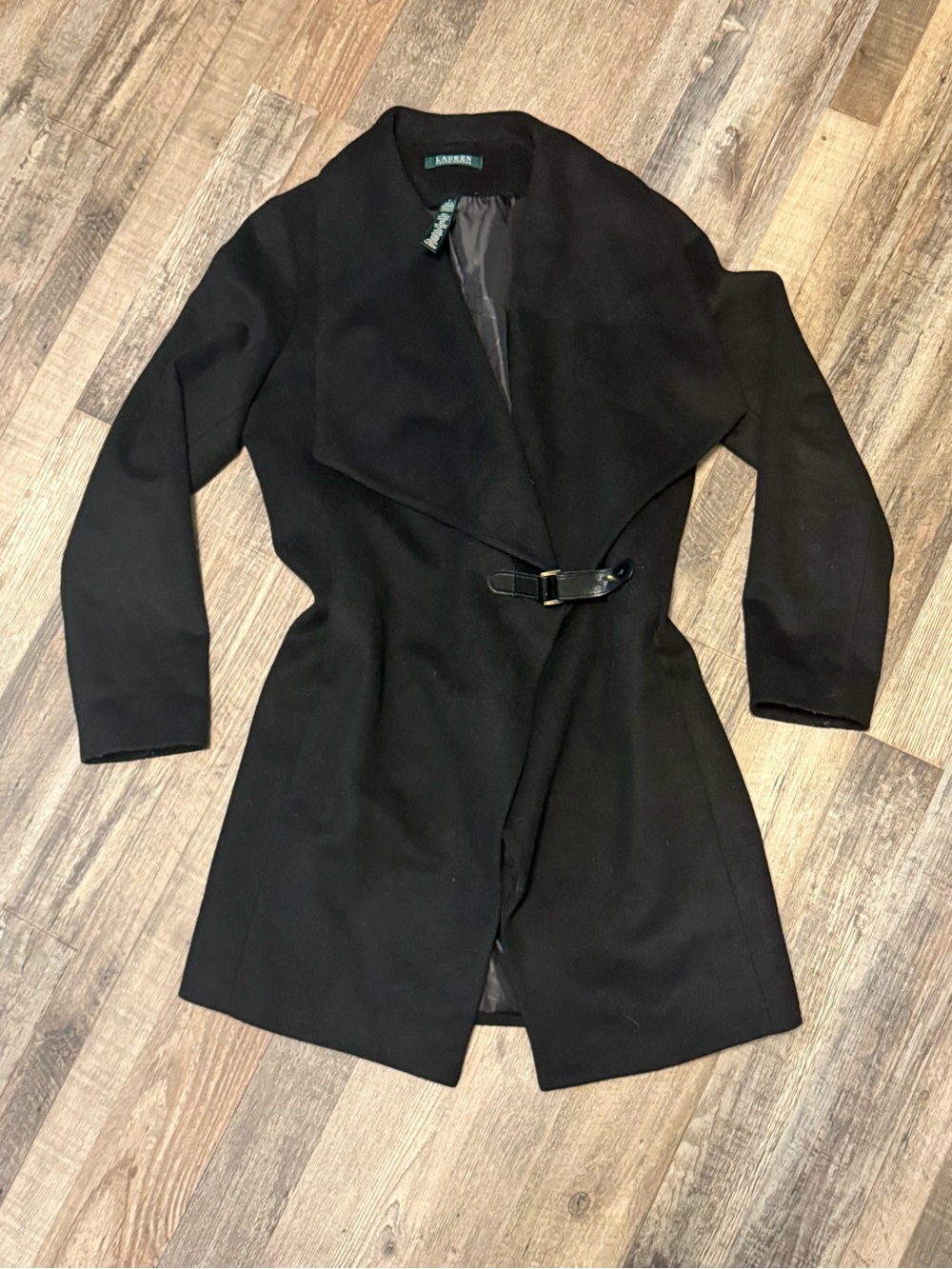 Lauren Ralph Lauren Black Buckle-Front Wrap Coat Wool Blend Women’s Size 4